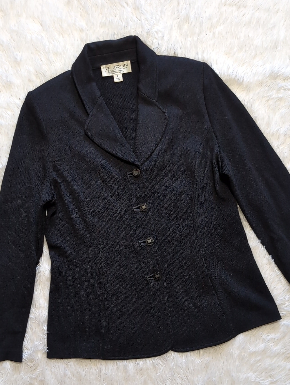 Vintage St. John Collection By Marie Gray Black Knit Button Down Blazer Size 8